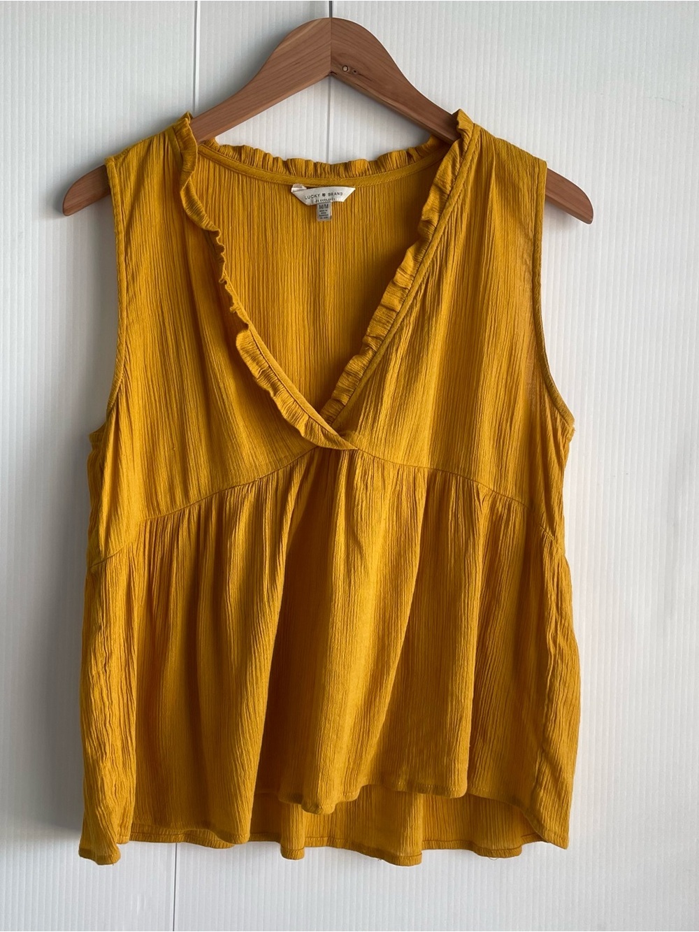 Lucky Brand Mustard Yellow Ruffle V-Neck Tank